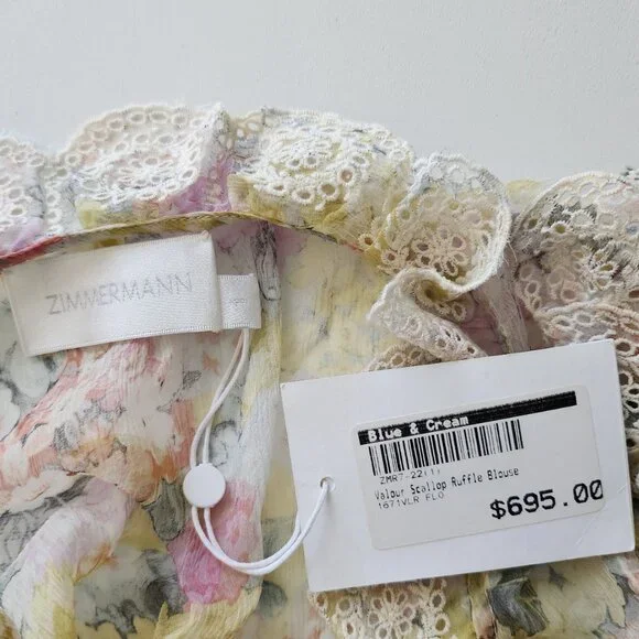 RARE! Zimmermann Valour Scallop Ruffle Blouse Floral Size AU 1 B81 - Picture 5 of 11